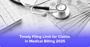 A healthcare professional reviewing medical claim documents on a digital screen, emphasizing the importance of timely filing limits in medical billing for 2025.